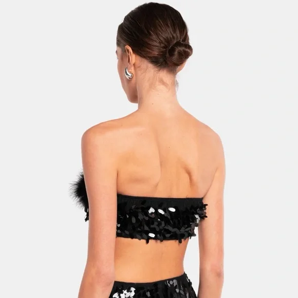 REVOLVE x OW Collection Virgo Sequin Feather Top - Black - XS - Picture 2 of 6